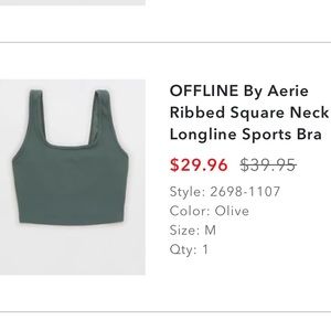 OFFLINE Square neck ribbed longline sports bra - Olive - Medium